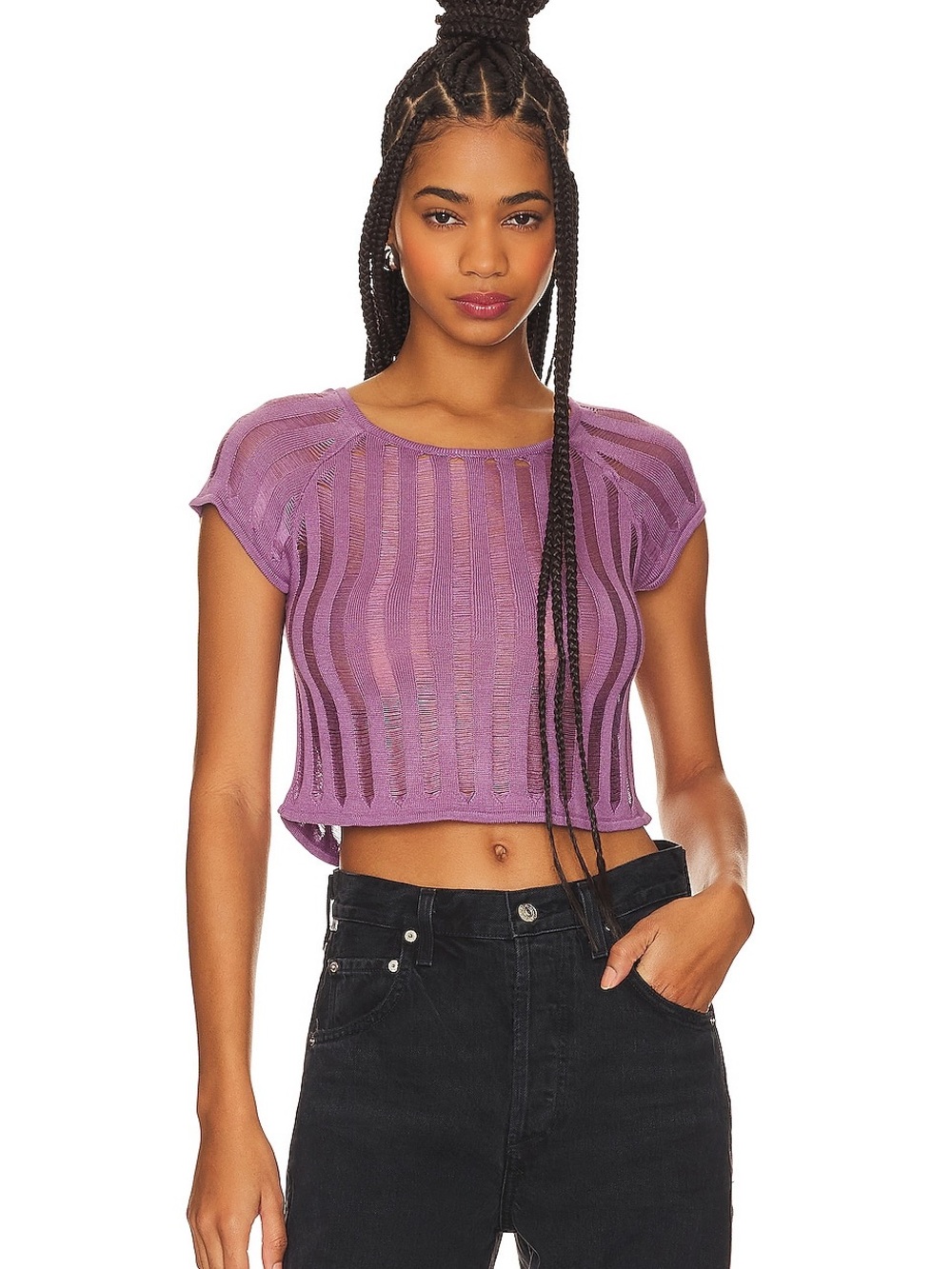 More to Come Sheer Purple Knit Crop Top